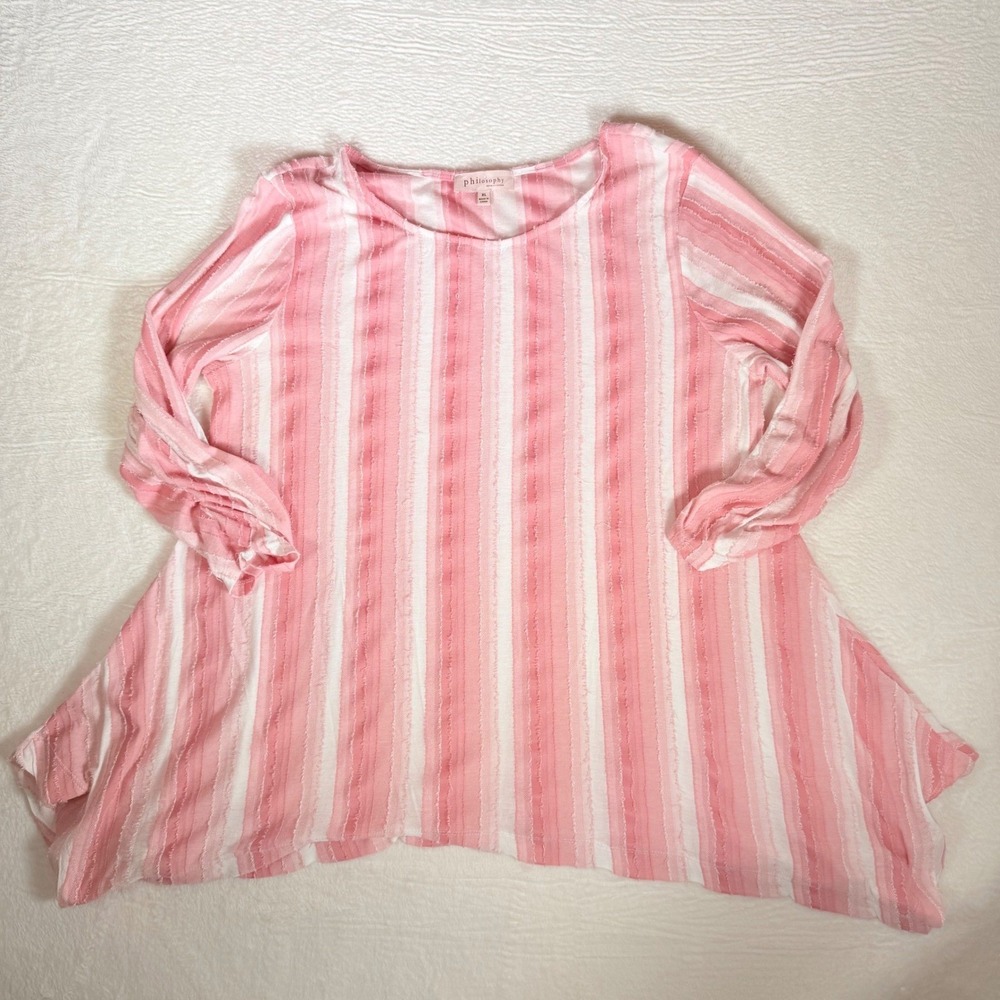 Philosophy Republic Pink White Striped Tunic Top Women's XL Asymmetrical‎ Hem